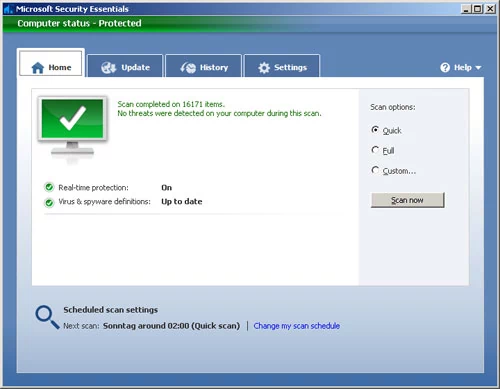 Microsoft Security Essentials - wersja angielska na Windows XP SP3 testowana przez AV-Test.org