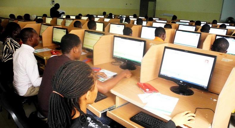 Candidates writing UTME at a CBT centre (DailyPost)