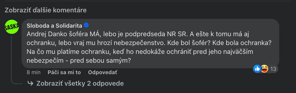 Na nehodu Andreja Danka reagovala aj opozičná strana SaS.