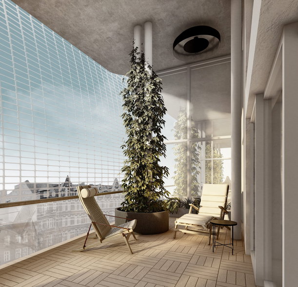 Projekt punktowca w Gdańsku, balkon jednego z apartamentów