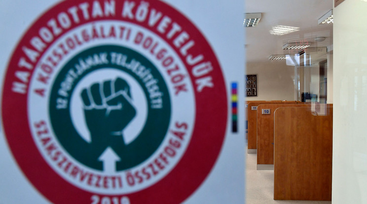 Felirat a Magyar Köztisztviselők, Közalkalmazottak és Közszolgálati Dolgozók Szakszervezete (MKKSZ) egynapos sztrájkja alatt a XV. kerületi polgármesteri hivatal ajtaján 2019. március 14-én / Fotó: 
MTI/Máthé Zoltán
