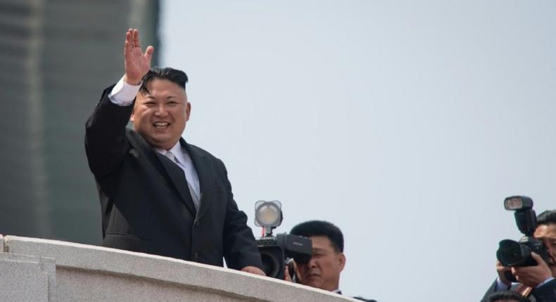 North Korean leader Kim Jong-Un waves in Pyongyang on April 15, 2017