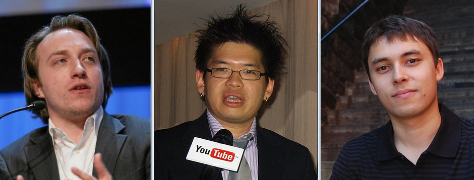 Od lewej do prawej: Chad Hurley, Steve Chen i Jawed Karim, założyciele YouTube