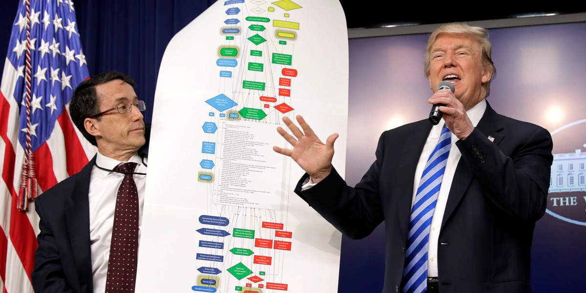 Trump summons aide on stage to display giant chart showing why he wants to kill 'horrible' regulations