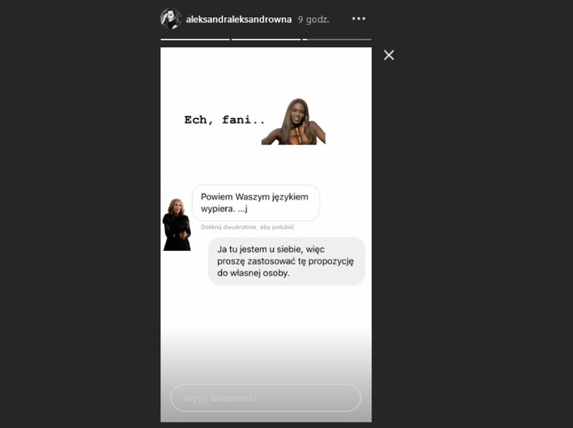 Widok InstaStories z profilu Aleksandry Kwaśniewskiej