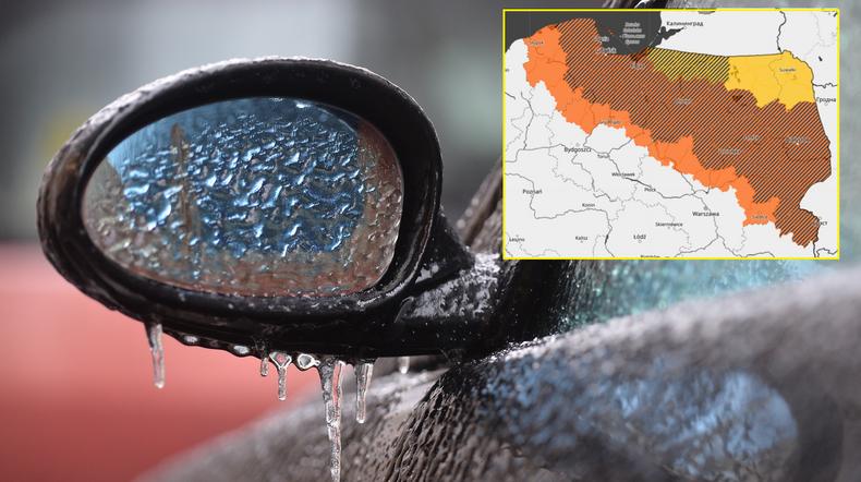 Polska w szponach marznącego deszczu i wichury. IMGW bije na alarm (mapa: IMGW)