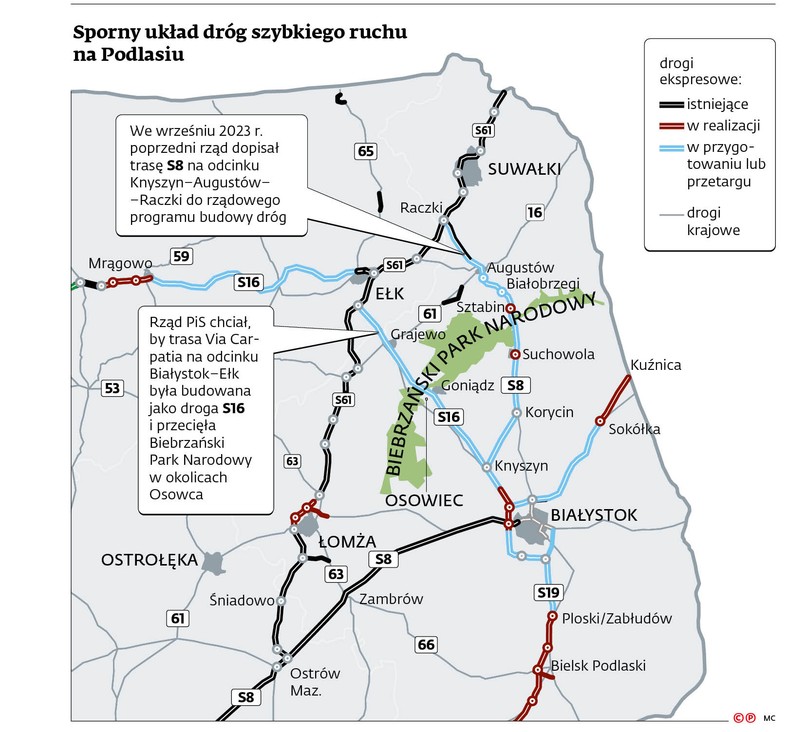 Sporny układ dróg szybkiego ruchu na Podlasiu