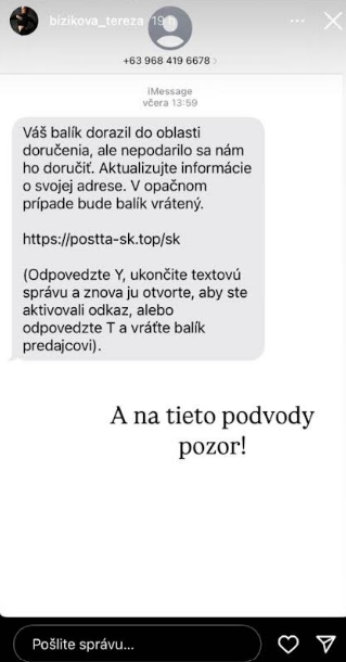 Tereza upozornila fanúšikov na podvod. 
