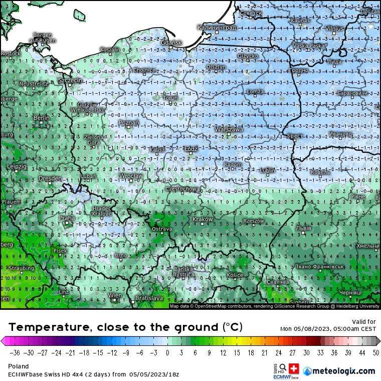 W nocy na znacznym obszarze możliwe są przygruntowe przymrozki do -4 st. C