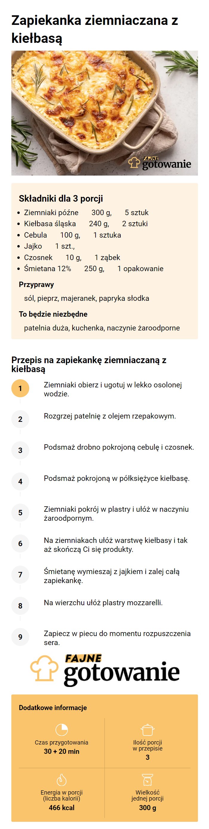 Zapiekanka ziemniaczana z kiełbasą