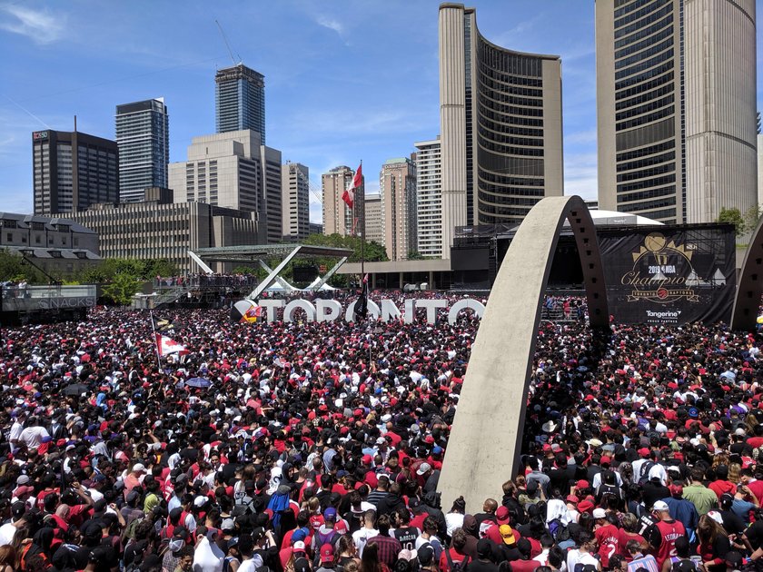 Toronto Raptors celebrate during their victory parade in Toronto