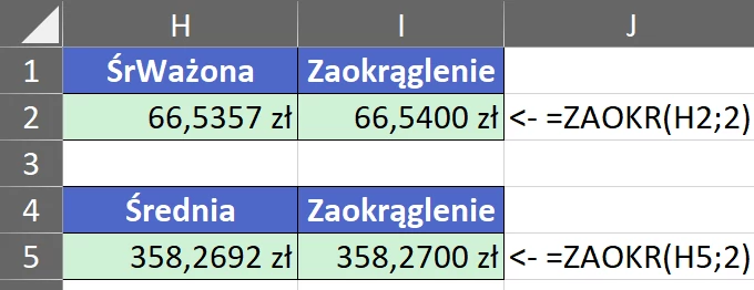 1.36  Zaokrąglenie średnich do dwóch miejsc po przecinku