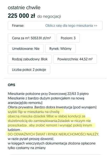 Treść oryginalnego ogłoszenia na OLX