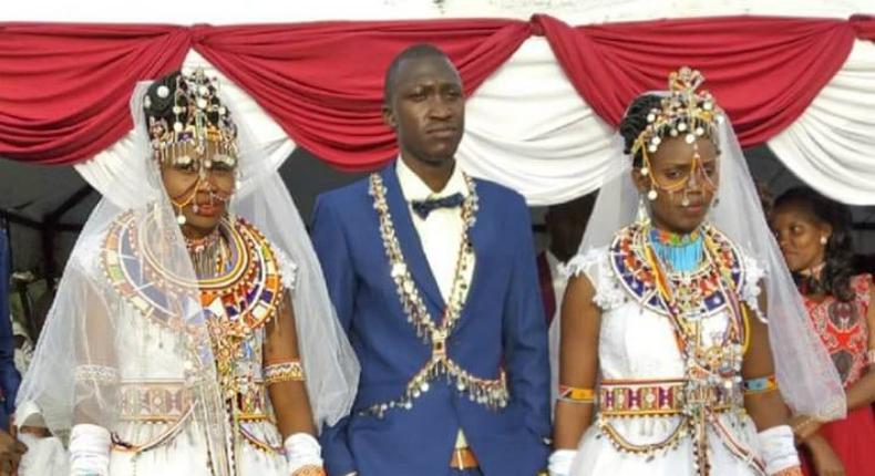 Kajiado's Tom Mako with his two wives Elizabeth and Joyce. They have said they have conditions before they can allow their husband a third wife