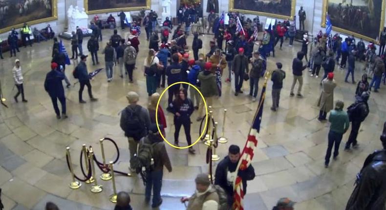 Jamie Lynn Ferguson stands in the Capitol rotunda on January 6, 2021.