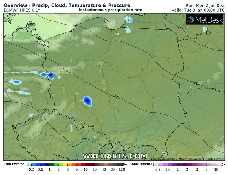 W nocy więcej chmur, ale deszczu niewiele