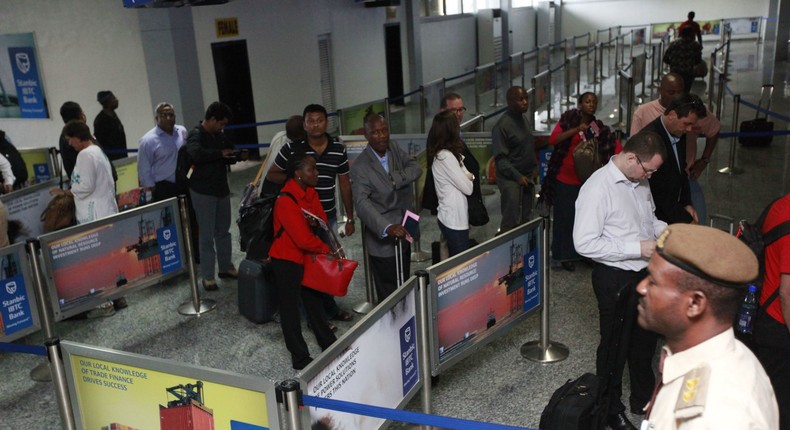 Travelers checking-in at Muritala Mohammed International Airport, Lagos