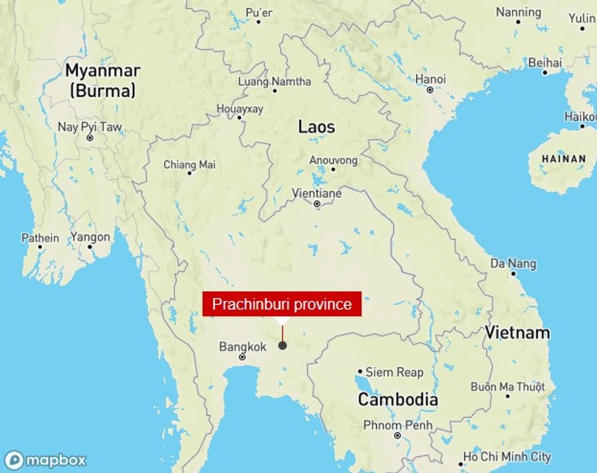 Mapa Tajlanda gde se vidi mesto gde je nestao radioaktivni cilindar