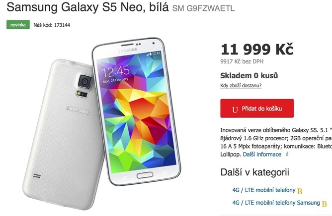 Galaxy S5 Neo w Czechach kosztuje 11999 koron