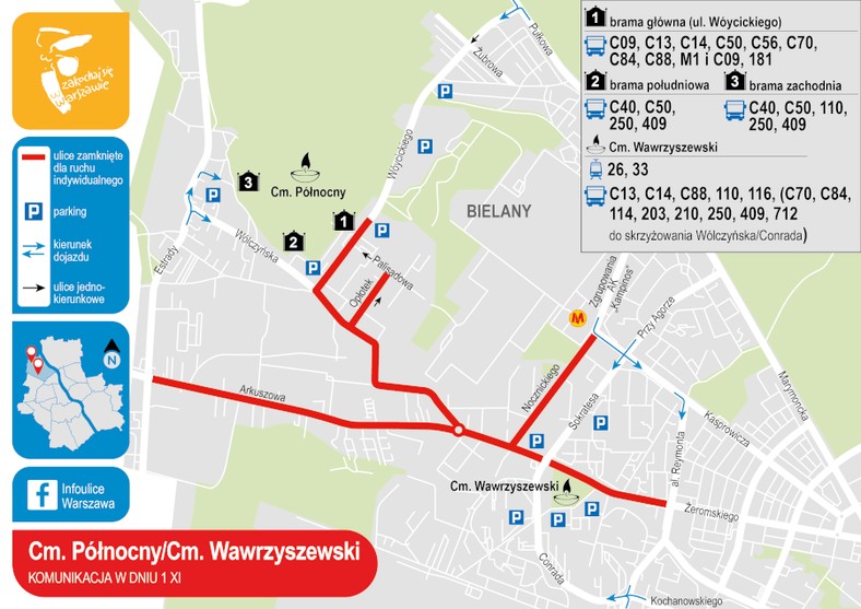 Organizacja ruchu przy Cmentarzu Północnym i Wawrzyszewskim w dniu 1 listopada