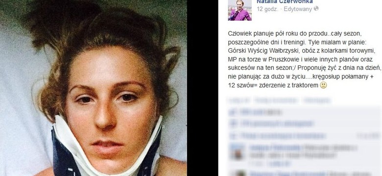 Natalia Czerwonka wjechała na rowerze pod ciągnik. Ma połamany kręgosłup