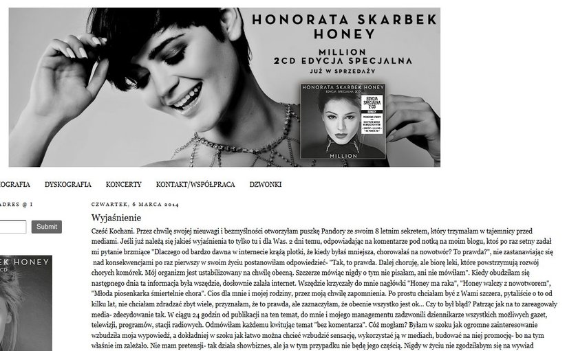 Honorata Skarbek, Honey, Blog