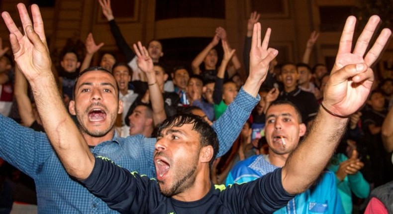 Protestors chant during a demonstration against corruption, repression and unemployment in the northern city of al-Hoceima on May 28, 2017