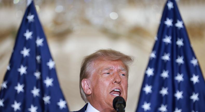 Former U.S. President Donald Trump speaks during an event at the Mar-a-Lago Club April 4, 2023 in West Palm Beach, Florida.Joe Raedle/Getty Images
