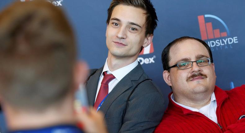 Ken Bone, the social-media sensation from one of the presidential debates, with an attendee at the Conservative Political Action Conference in National Harbor, Maryland, on Thursday.
