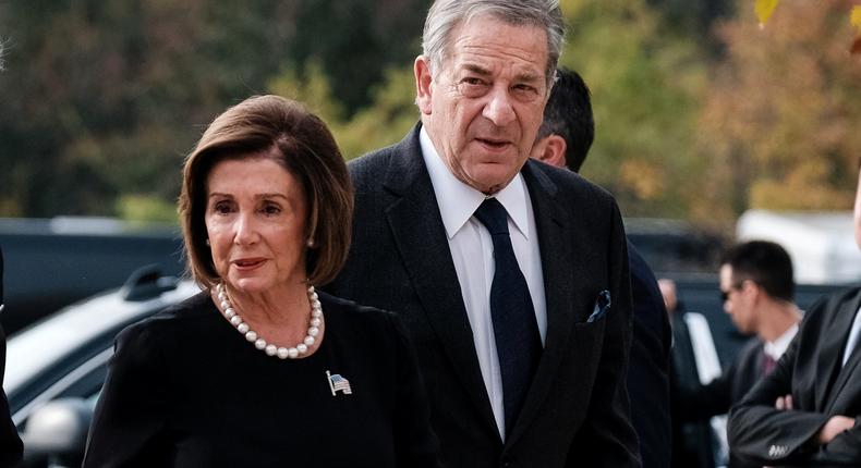 Speaker of the House Nancy Pelosi and her husband Paul Pelosi arrive for the funeral service for late US Representative Elijah Cummings on October 25, 2019.Michael A. McCoy/Reuters