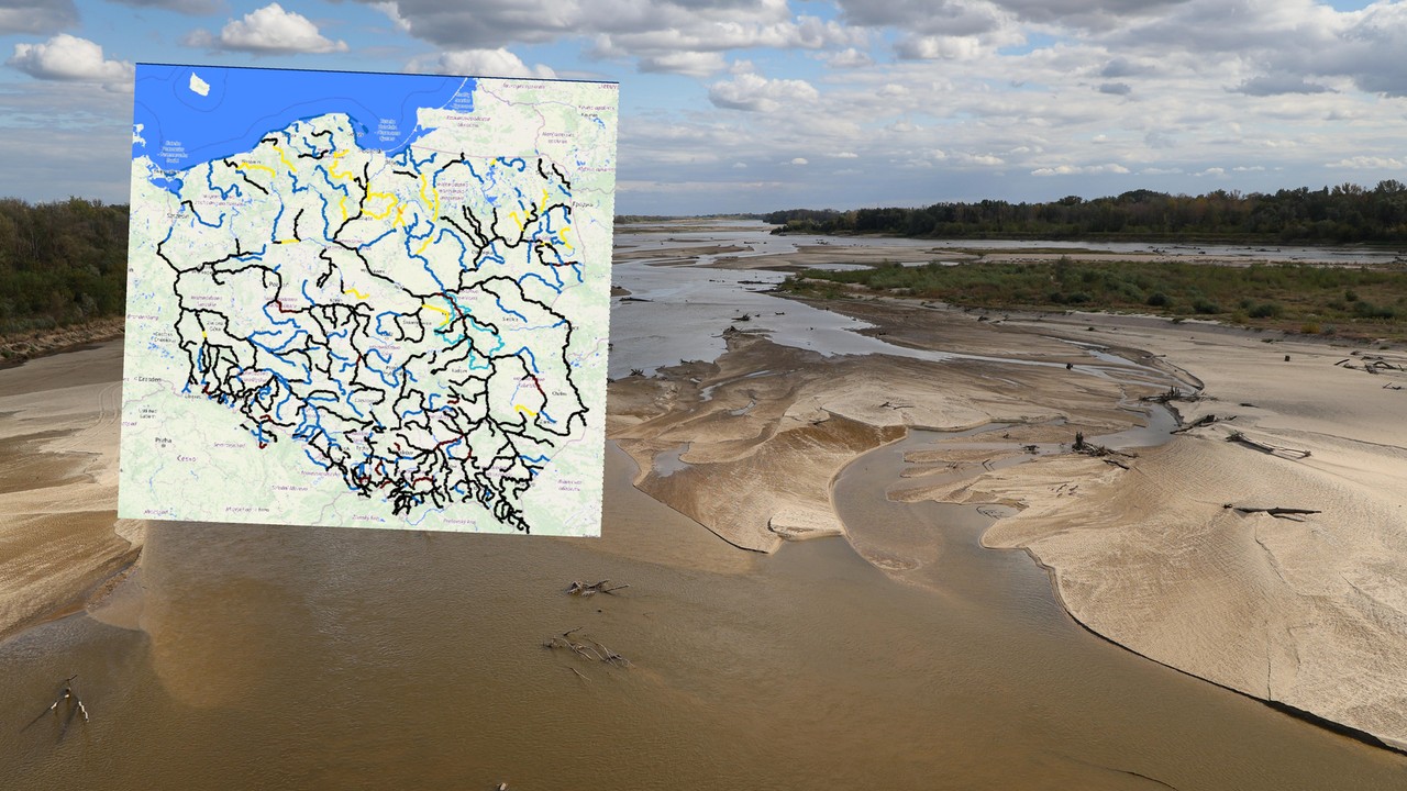 Dramatyczna sytuacja na polskich rzekach. Mapa IMGW pełna czarnych linii