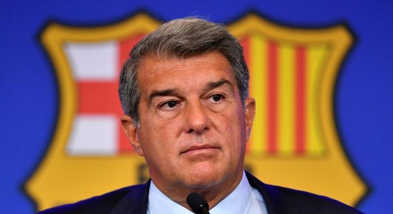 Facing a tricky future: Cub president Joan Laporta laid Barcelona's problems at a press conference