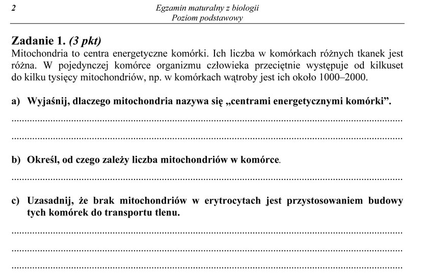 Arkusz egzaminacyjny z biologii na poziomie podstawowym, matura 2013