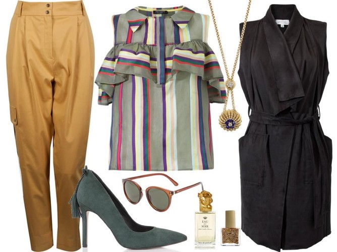 Wiosenny powiew falban. STYLIZACJE: Bluzka - Cristina Effe/cristinaeffe.pl,  kamizelka – Jelonek/jelonek.pl, spodnie- Bialcon/bialcon.pl, torebka – Boca/boca.pl, buty- Gianmarko/gianmarko.com.pl, dodatki – TKMAXX