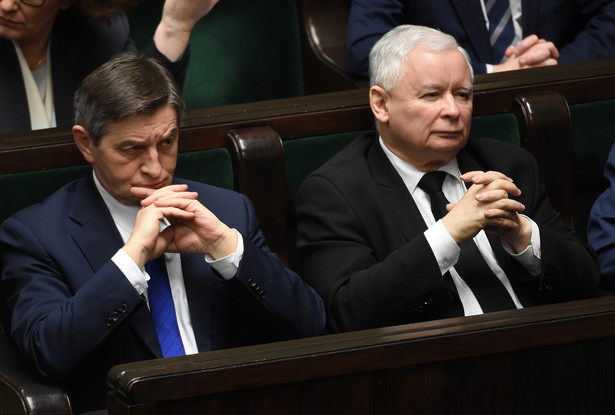 Prezes Prawa i Sprawiedliwości Jarosław Kaczyński oraz marszałek Sejmu Marek Kuchciński