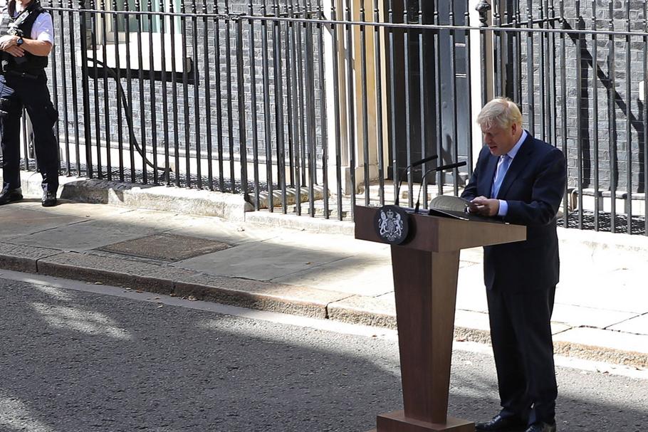 Pierwsze wystąpienie Borisa Johnsona jako premiera Wielkiej Brytanii. Downing Street, 24 lipca 2019 r.