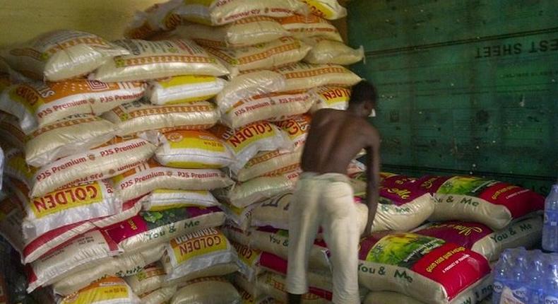 Bags of rice on display (This is for illustrative purposes).