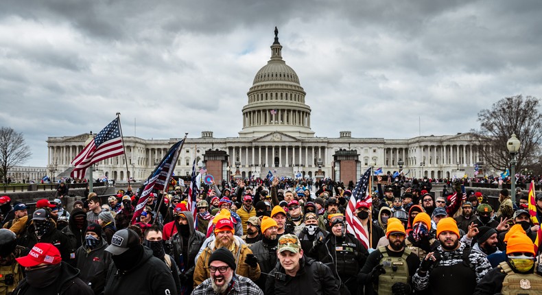 Pro-Trump protesters gather in front of the U.S. Capitol Building on January 6, 2021 in Washington, DC.