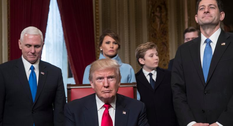 Vice President Mike Pence, President Donald Trump, and House Speaker Paul Ryan.