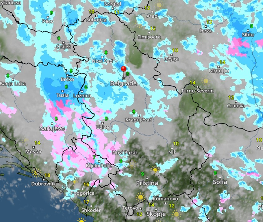 Kretanje padavina u Srbiji u 15 časova