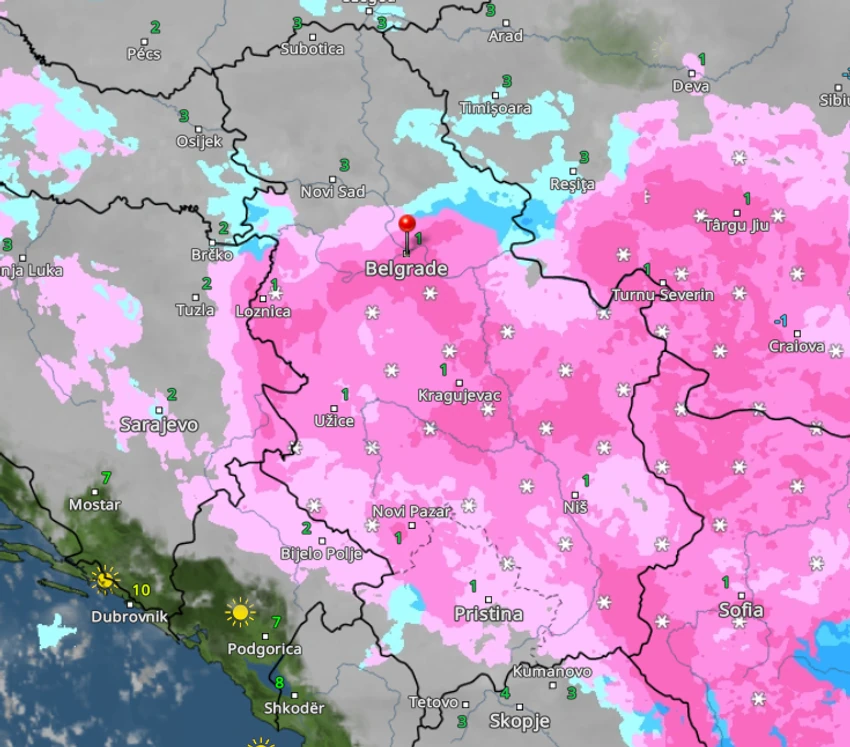 Kretanje padavina u Srbiji u 9 časova 