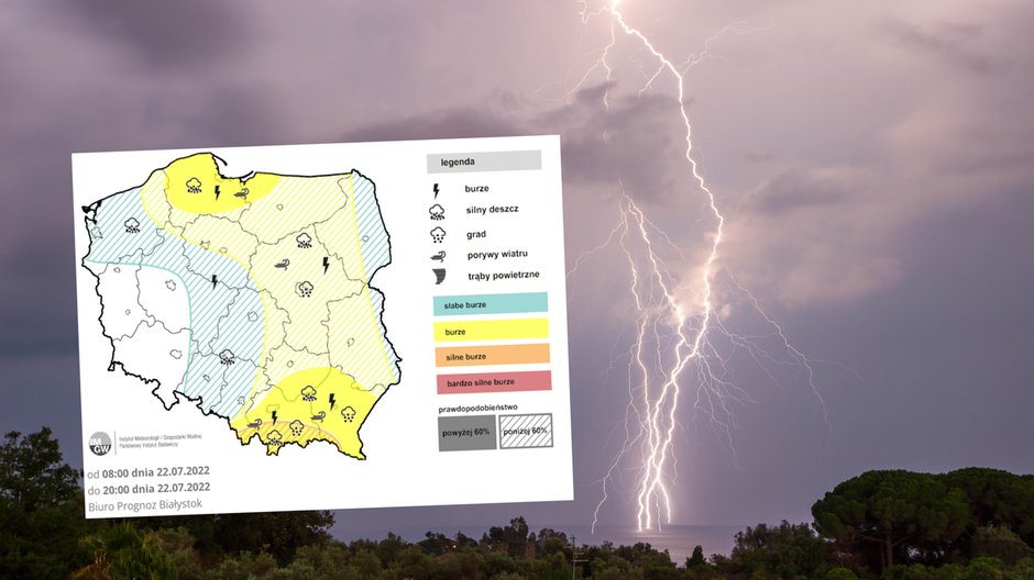 Od jutra pojawi się w Polsce zdecydowanie więcej burz (mapa: IMGW)