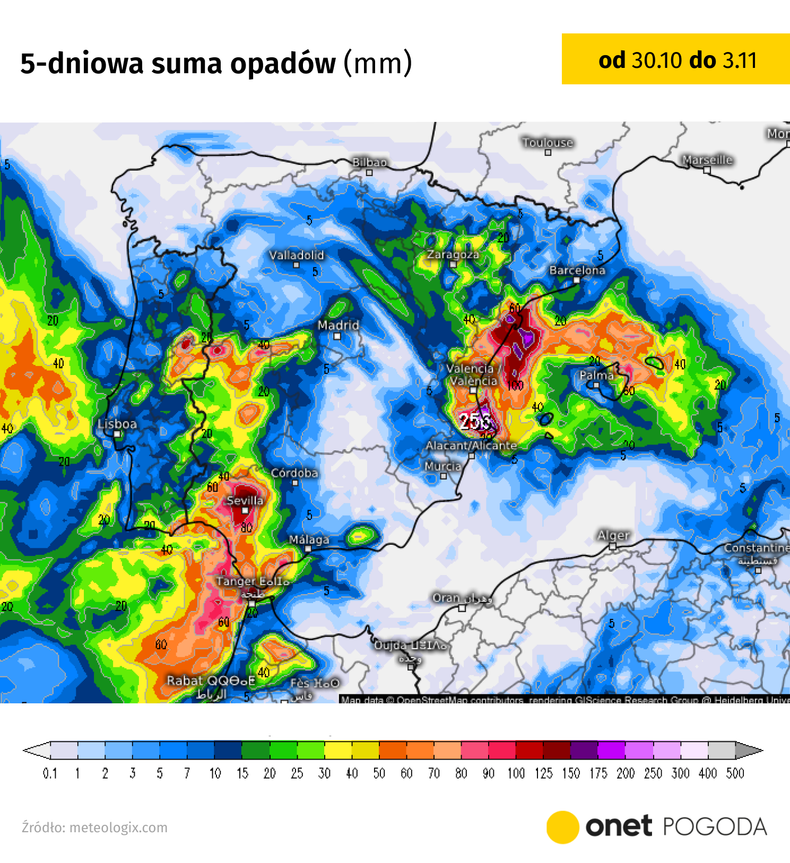 Intensywne opady deszczu w tym tygodniu nadal będą występować w rejonie Walencji i Sewilli