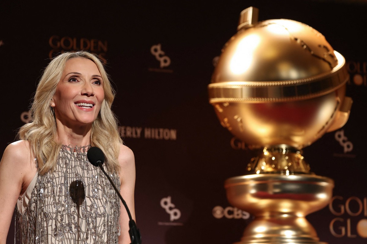 Prezeska Helen Hoehne podczas ogłaszania nominacji do Złotych Globów 2026