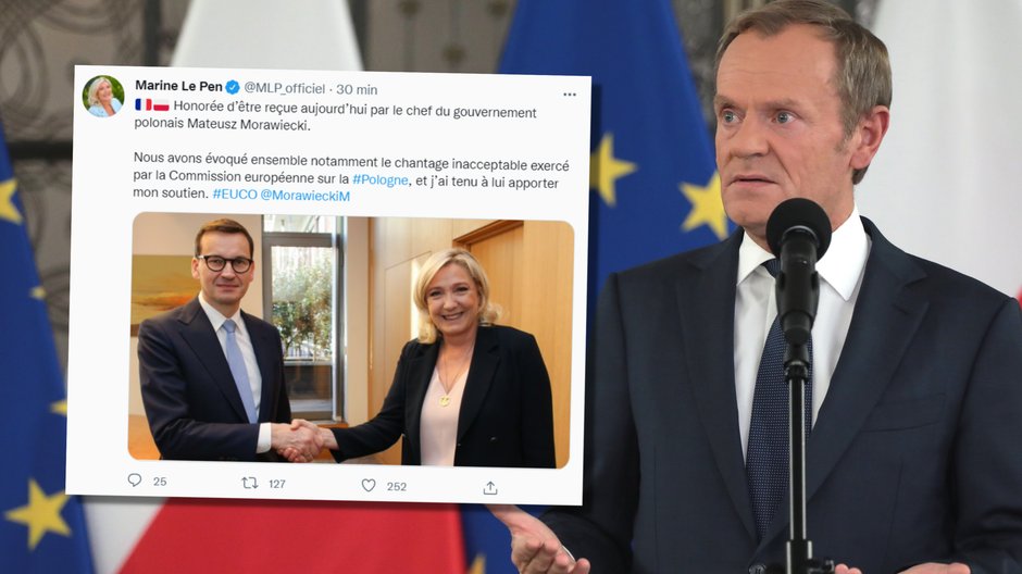 Tusk zwrócił uwagę na spotkanie Morawieckiego z Le Pen