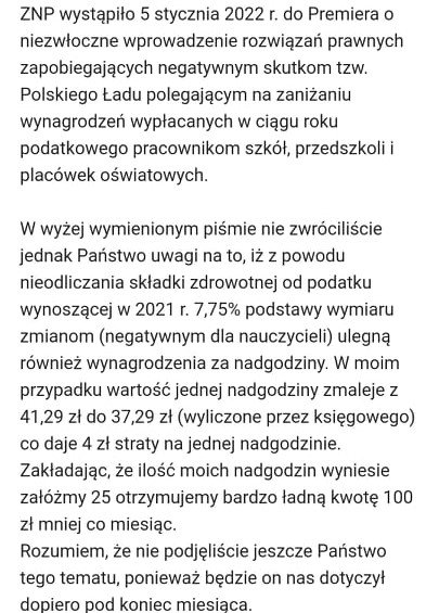 Wiadomość nauczyciela do ZNP w Łodzi
