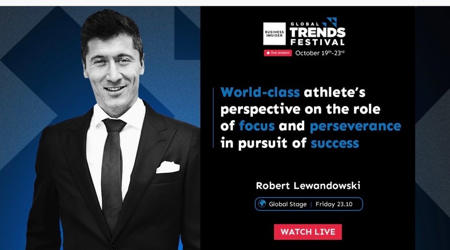 Robert Lewandowski – wybitny piłkarz, inwestor i ambasador Dobrej Woli UNICEF, był prelegentem konferencji BUSINESS INSIDER Global Trends Festival, która odbyła się online w dniach 19-23 października 2020 r.