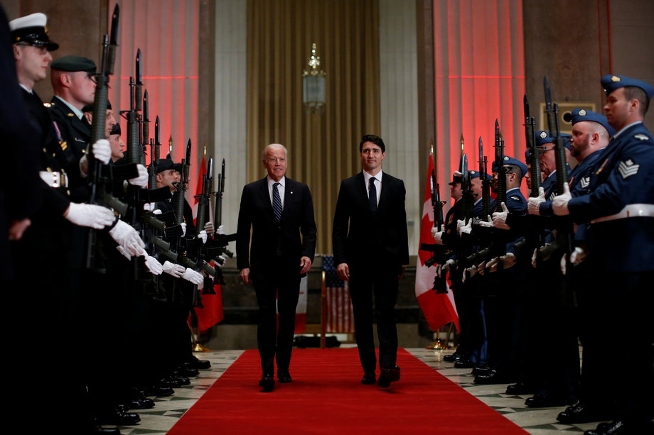 Trudeau and Biden at an official dinner at the Sir John A. MacDonald Building in Ottawa on Thursday.