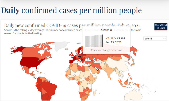 COVID-19 w Czechach. Dzienna liczba zakażeń na milion mieszkańców 