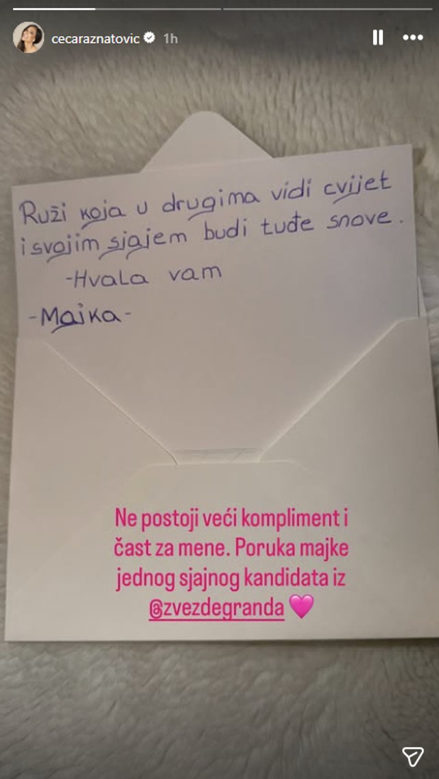 Ceci stiglo pismo od majke takmičara iz Zvezda Granda